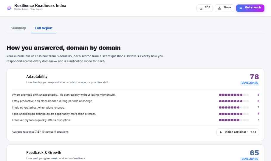 RRI full report β domain-by-domain response breakdown